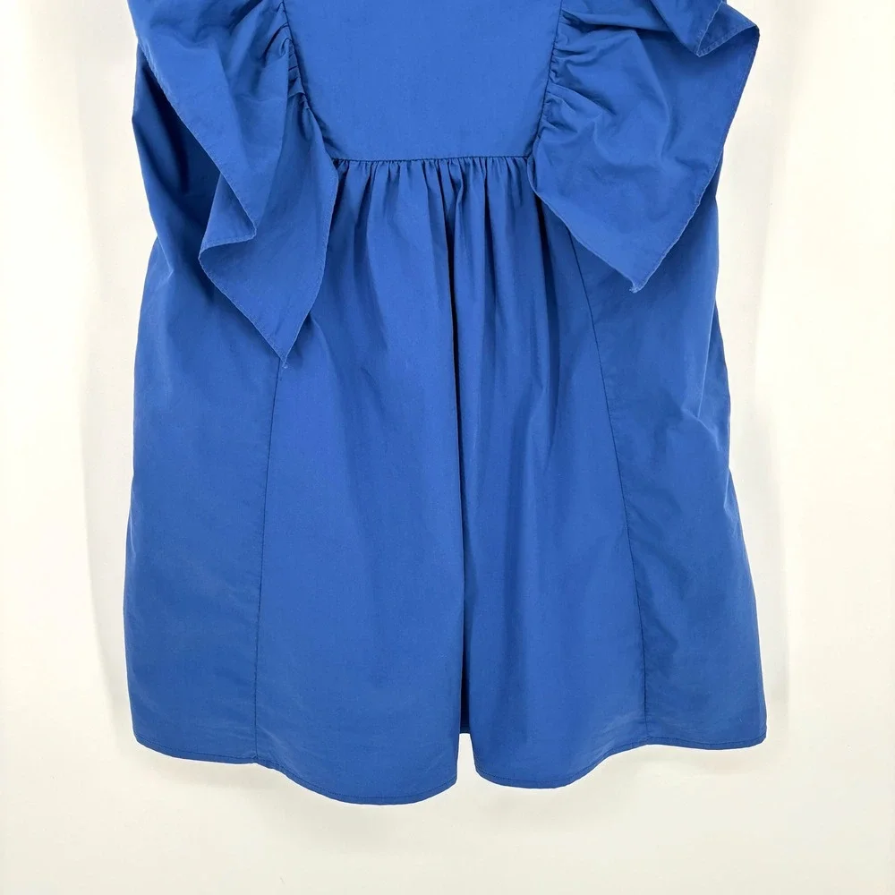 Anthropologie Blue Tassel Ruffled Waistless Mini Dress V-Neck Bold Blue Sz‎ S - Picture 11 of 13